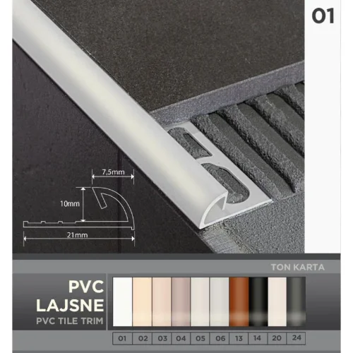 bela pvc lajsna za pločice 10mm