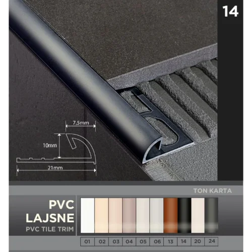 crna pvc lajsna za pločice 10mm