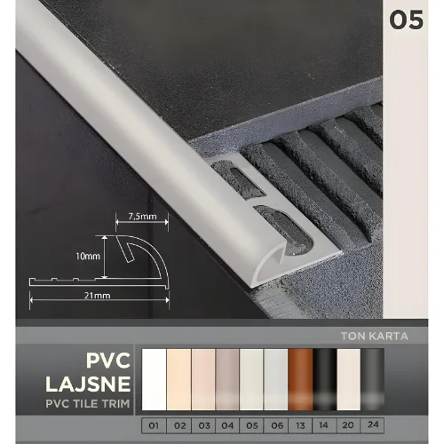 pvc lajsna svetlo siva 10mm