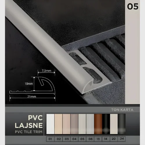 PVC lajsna 10mm tamno siva za pločice