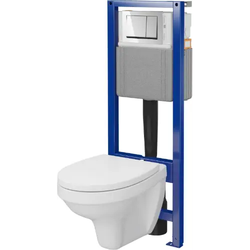 Delfi сет конзолна WC школка со даска+казанче+хром типка 826 S701-188